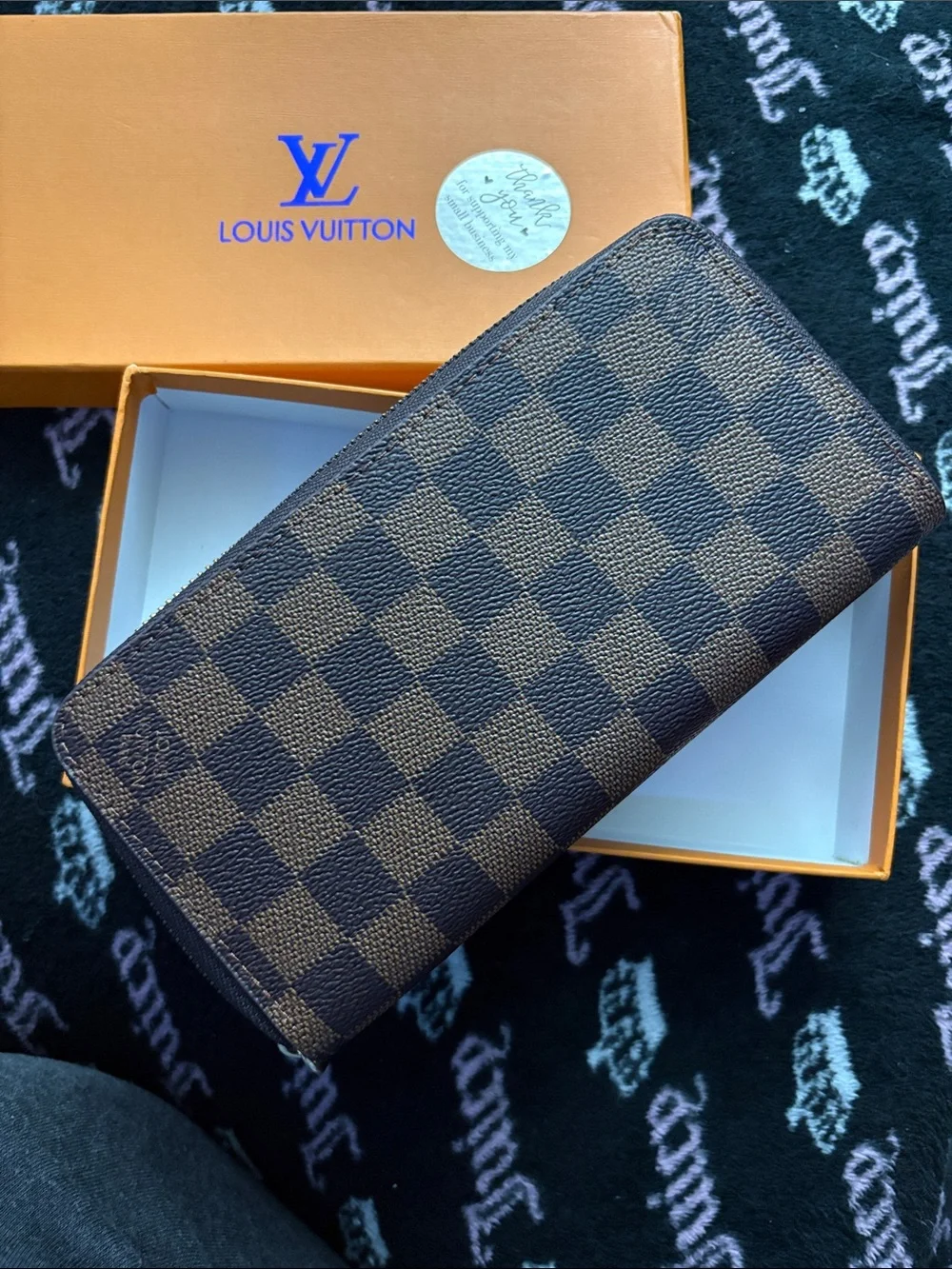LV Brown Checker Zip Around Wallet